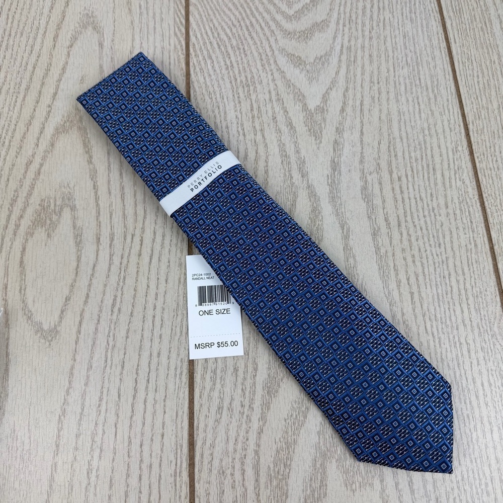 751 Perry Ellis Portfolio Men's Tie Randall Neat 410 Navy Blue $55 Polyester